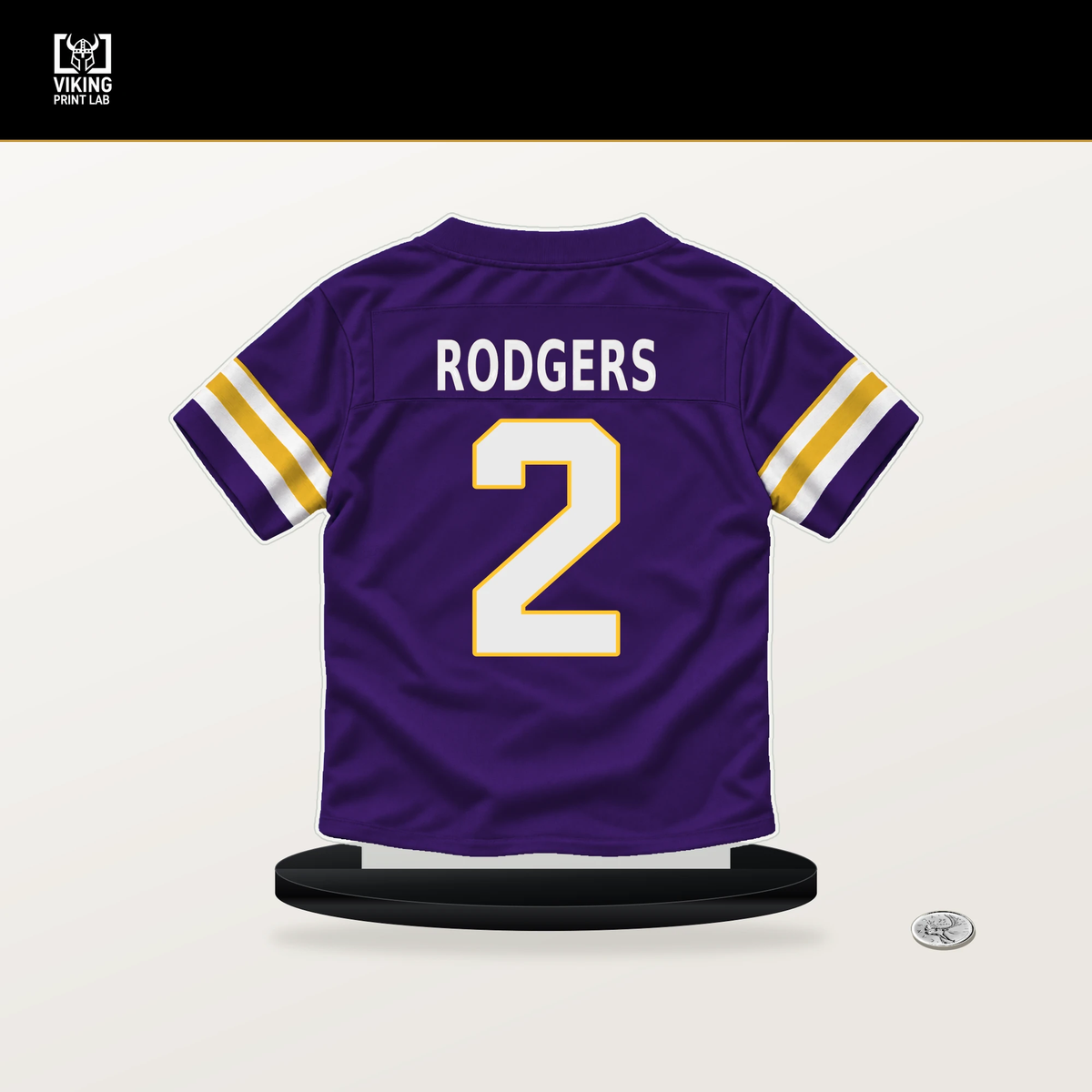 Isaiah Rodgers number 2 Minnesota Vikings jersey stand with included black base.