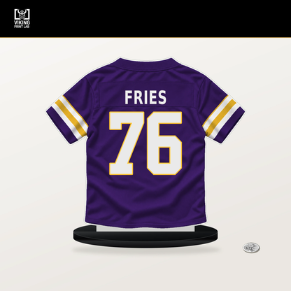 Will Fries number 76 Minnesota Vikings jersey stand with included black base.