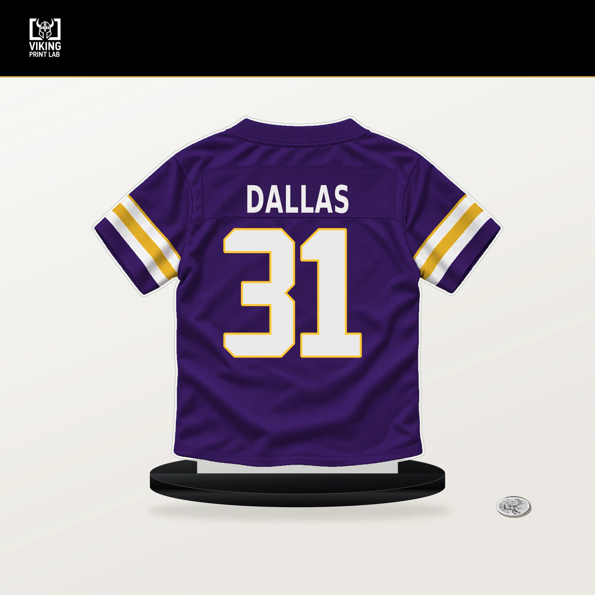 DeeJay Dallas number 31 Minnesota Vikings jersey stand with included black base.