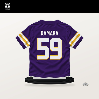Bangally Kamara number 59 Minnesota Vikings jersey stand with included black base.