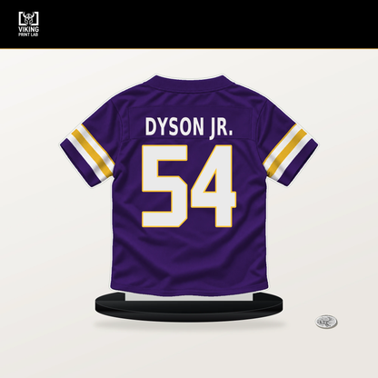 Kenny Dyson Jr. number 54 Minnesota Vikings jersey stand with included black base.