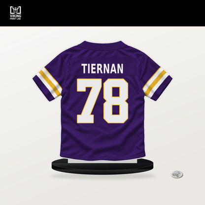Caleb Tiernan number 78 Minnesota Vikings jersey stand with included black base.