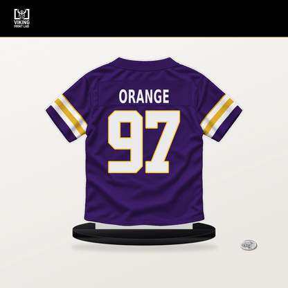 Domonique Orange number 97 Minnesota Vikings jersey stand with included black base.