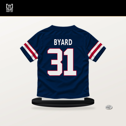 Kevin Byard number 31 New England Patriots jersey stand with included black base.