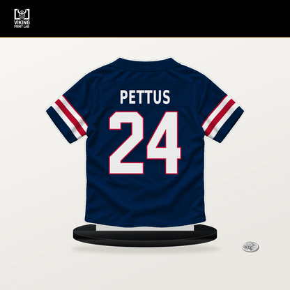 Dell Pettus number 24 New England Patriots jersey stand with included black base.