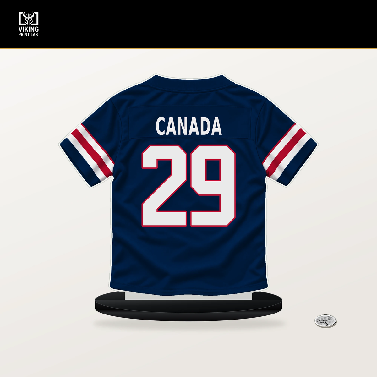 Channing Canada number 29 New England Patriots jersey stand with included black base.