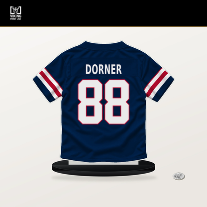 Cameron Dorner number 88 New England Patriots jersey stand with included black base.