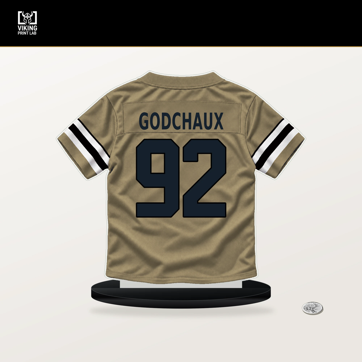 Davon Godchaux number 92 New Orleans Saints jersey stand with included black base.