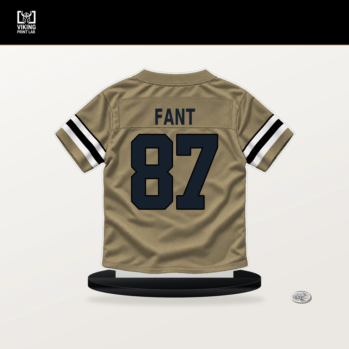 Noah Fant number 87 New Orleans Saints jersey stand with included black base.