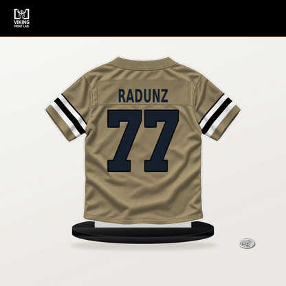 Dillon Radunz number 77 New Orleans Saints jersey stand with included black base.