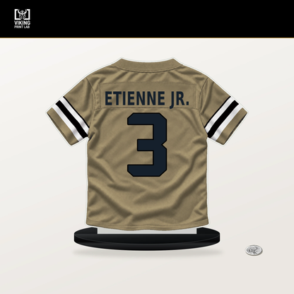 Travis Etienne Jr. number 3 New Orleans Saints jersey stand with included black base.