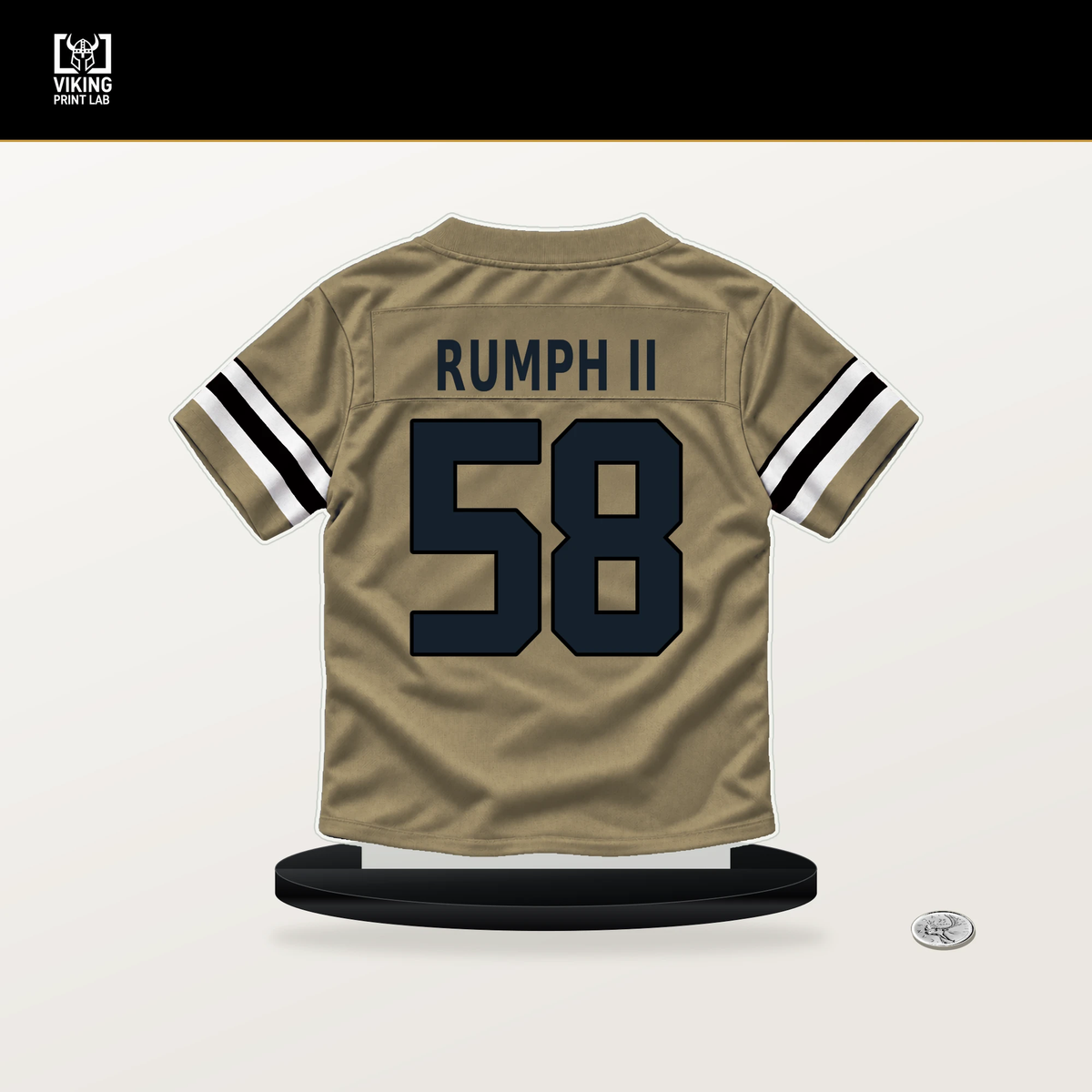Chris Rumph II number 58 New Orleans Saints jersey stand with included black base.