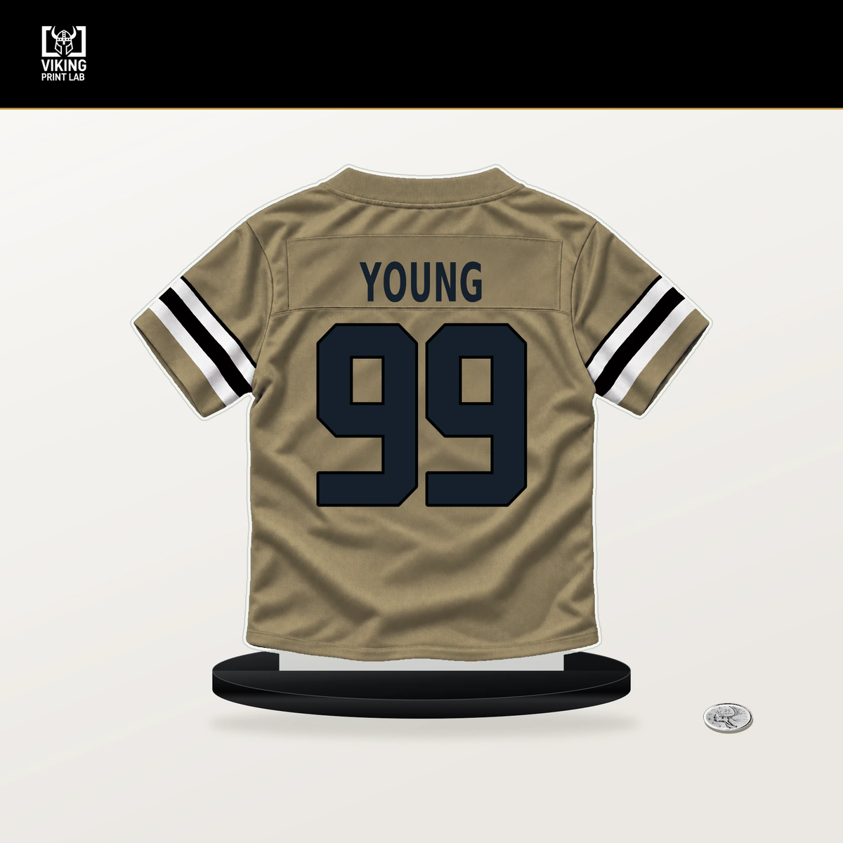 Chase Young number 99 New Orleans Saints jersey stand with included black base.