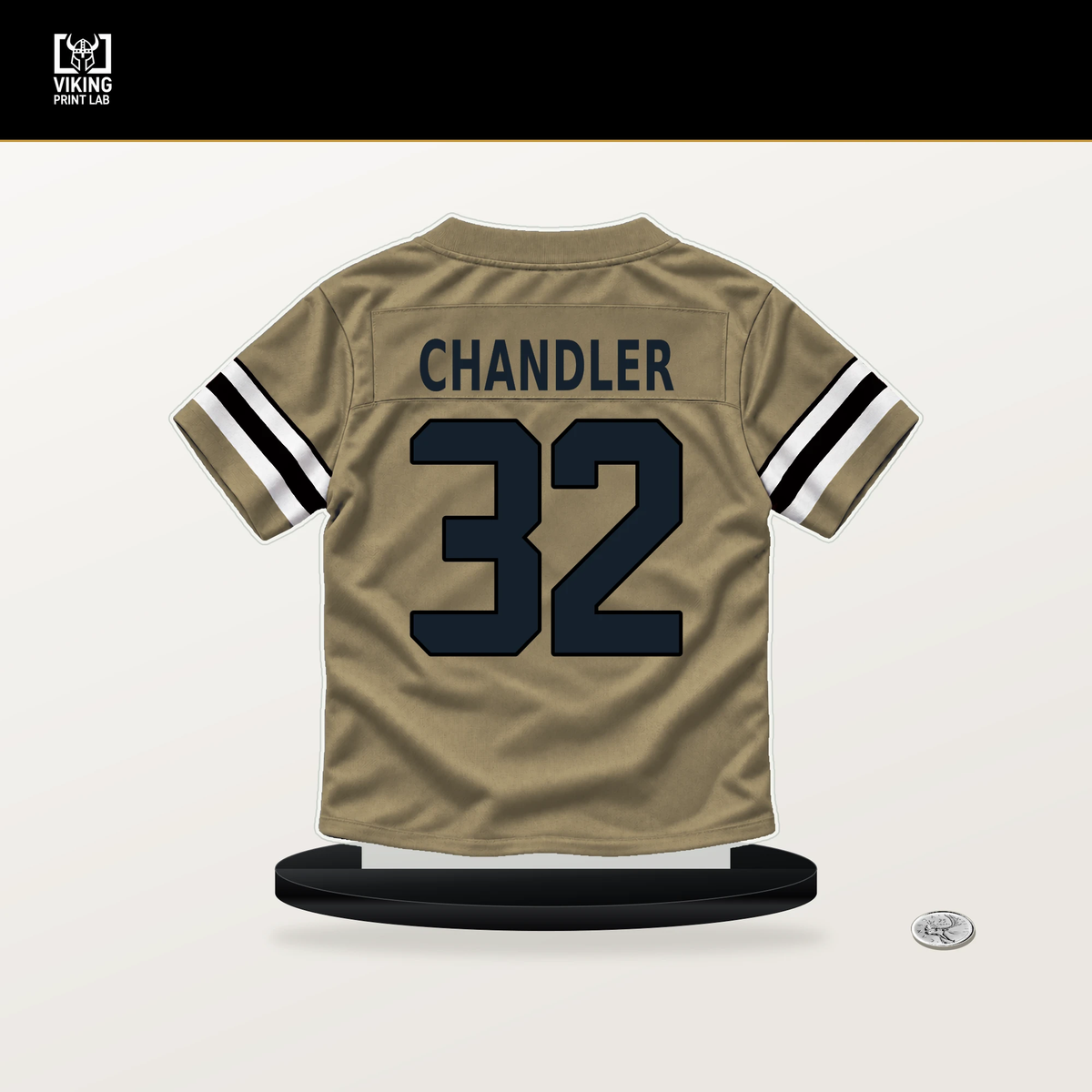 Ty Chandler number 32 New Orleans Saints jersey stand with included black base.