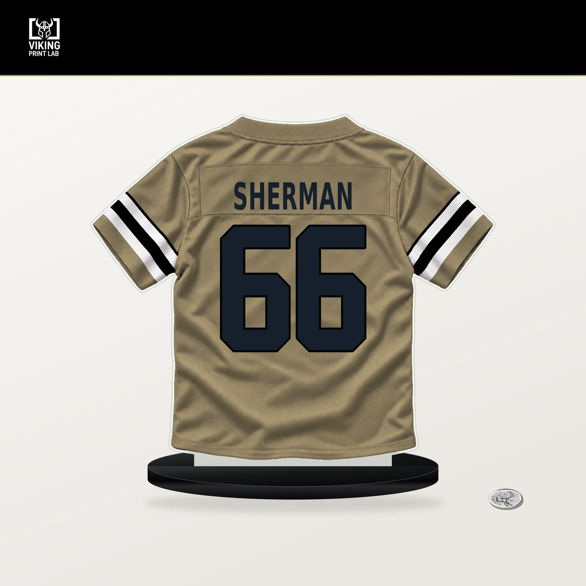 William Sherman number 66 New Orleans Saints jersey stand with included black base.