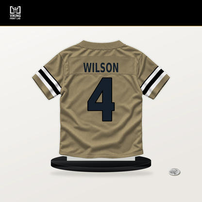 Zach Wilson number 4 New Orleans Saints jersey stand with included black base.