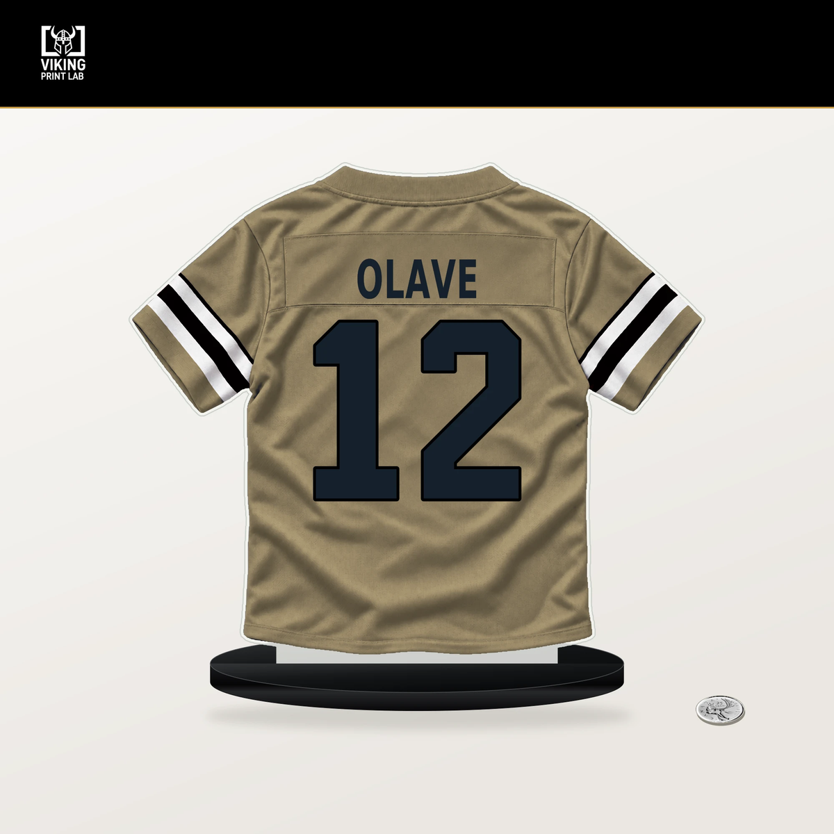 Chris Olave number 12 New Orleans Saints jersey stand with included black base.