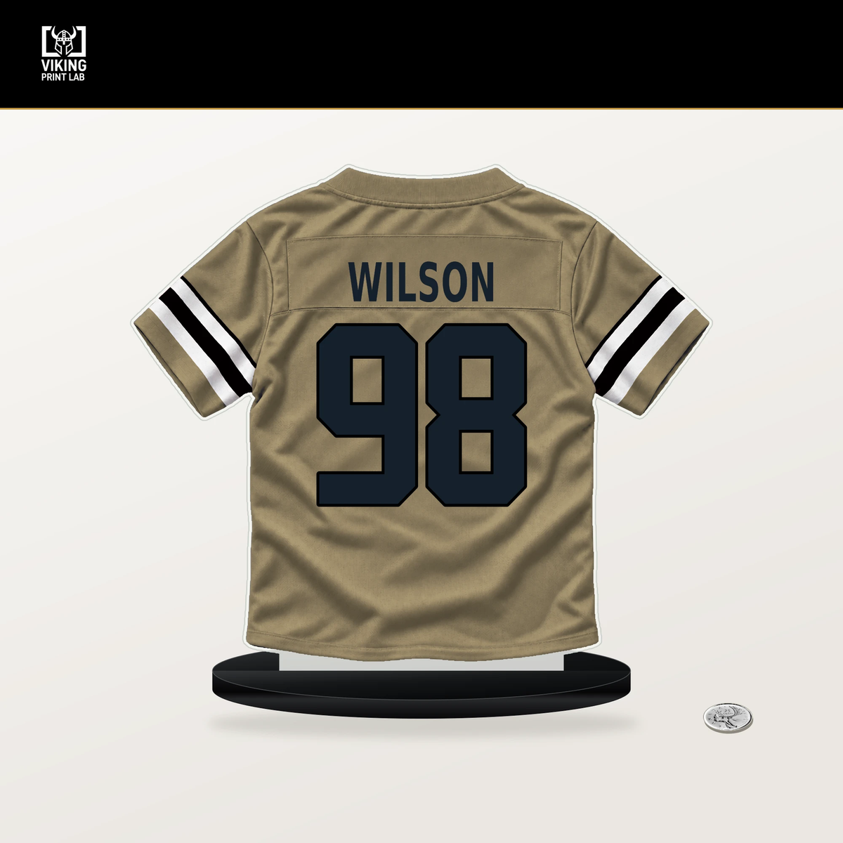 Tyree Wilson number 98 New Orleans Saints jersey stand with included black base.