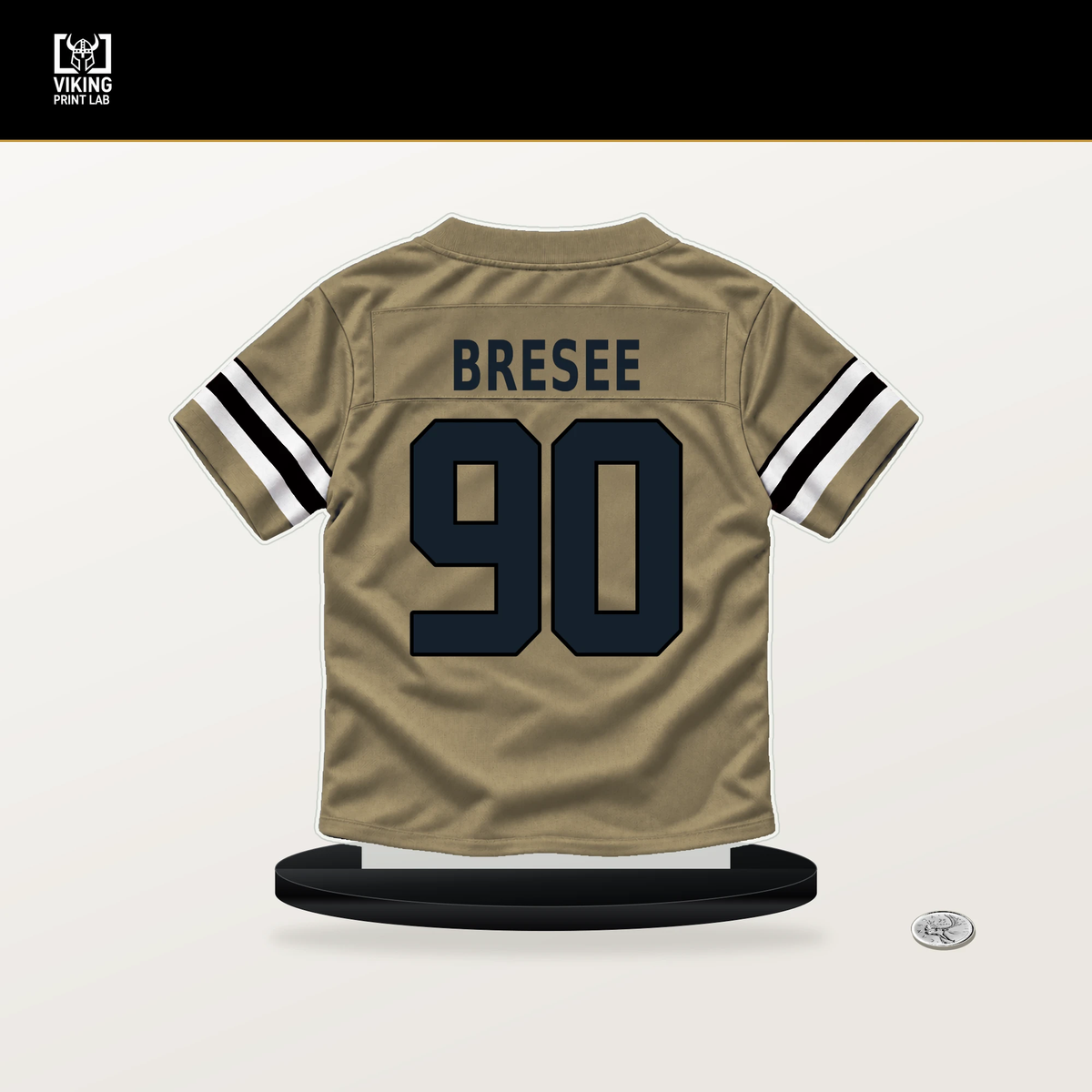 Bryan Bresee number 90 New Orleans Saints jersey stand with included black base.