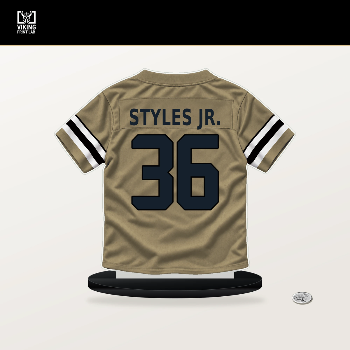 Lorenzo Styles Jr. number 36 New Orleans Saints jersey stand with included black base.