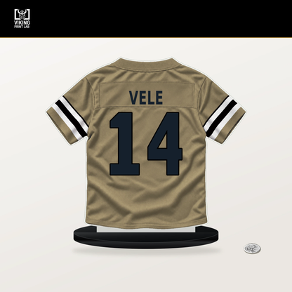 Devaughn Vele number 14 New Orleans Saints jersey stand with included black base.