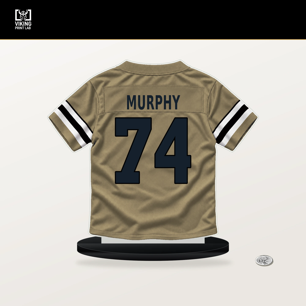 Mason Murphy number 74 New Orleans Saints jersey stand with included black base.