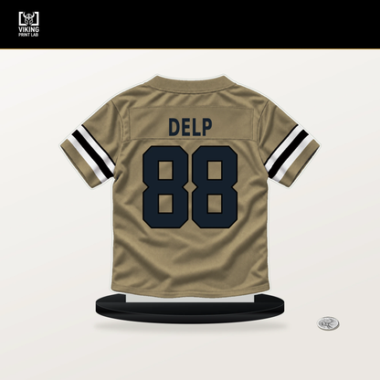 Oscar Delp number 88 New Orleans Saints jersey stand with included black base.