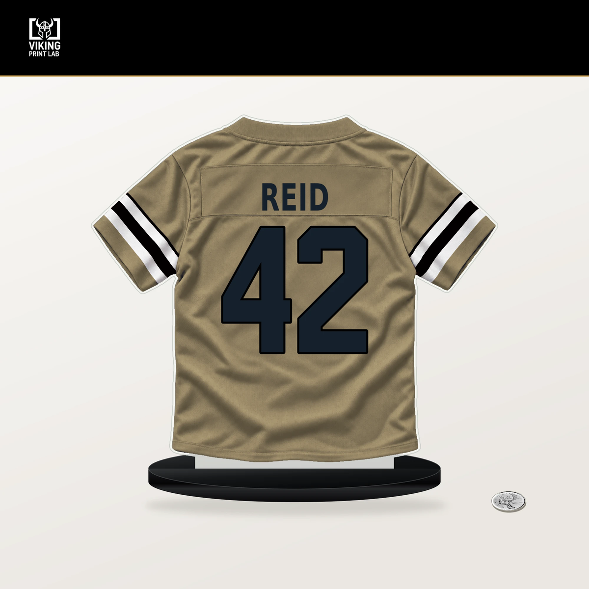 Mike Reid number 42 New Orleans Saints jersey stand with included black base.