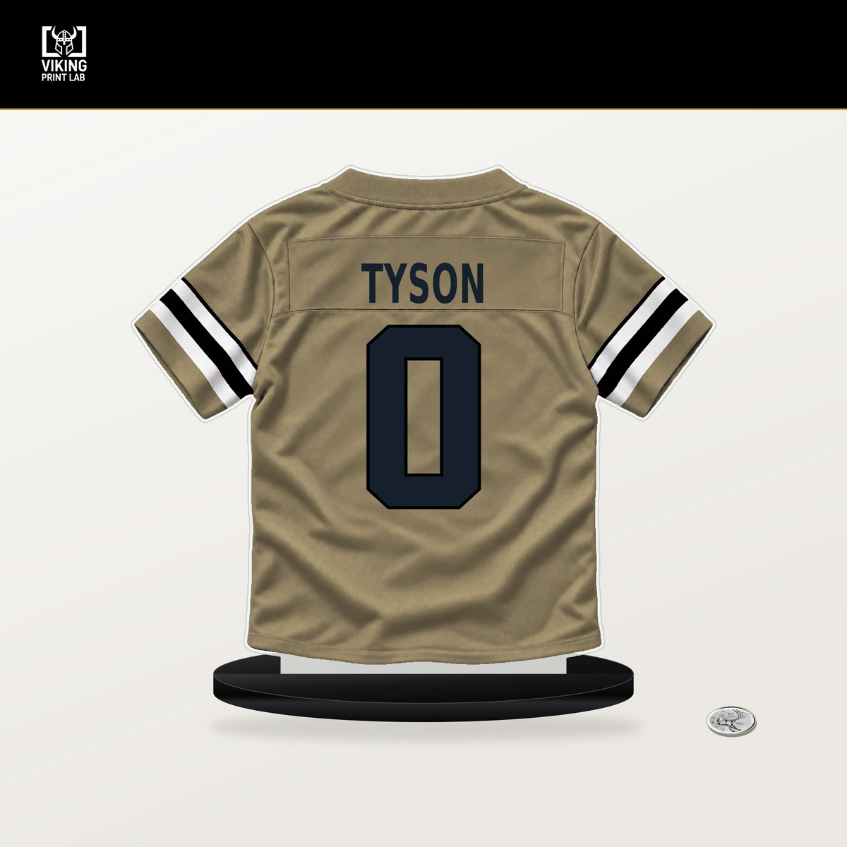 Jordyn Tyson number 0 New Orleans Saints jersey stand with included black base.