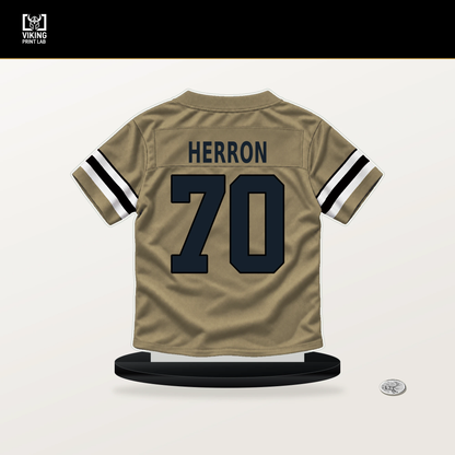 Alan Herron number 70 New Orleans Saints jersey stand with included black base.