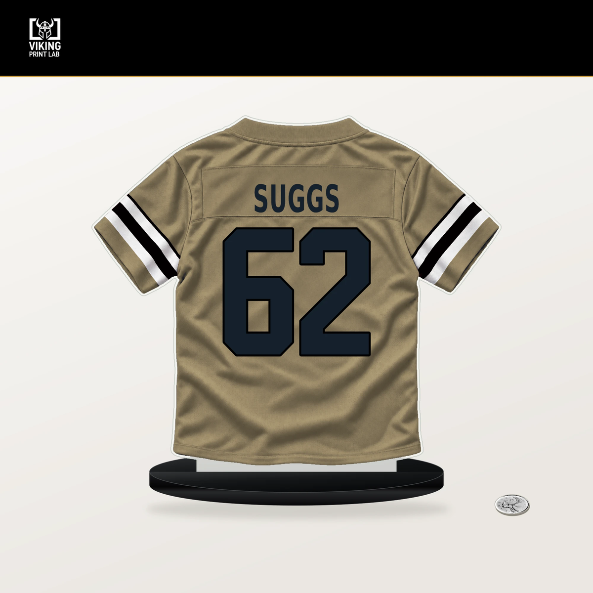 Jay'viar Suggs number 62 New Orleans Saints jersey stand with included black base.