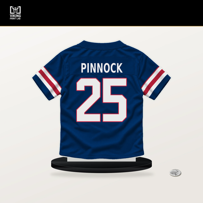 Jason Pinnock number 25 New York Giants jersey stand with included black base.