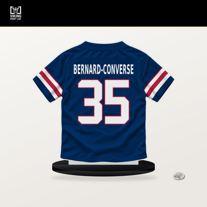 Jarrick Bernard-Converse number 35 New York Giants jersey stand with included black base.