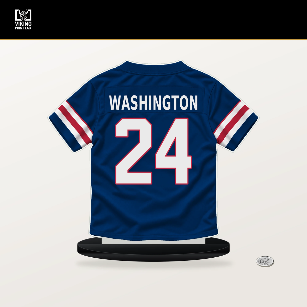 Ar'Darius Washington number 24 New York Giants jersey stand with included black base.