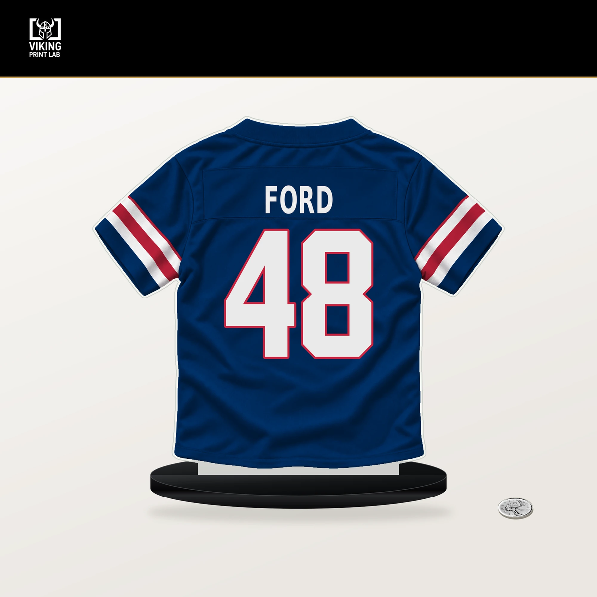 Trace Ford number 48 New York Giants jersey stand with included black base.