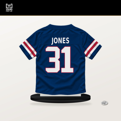 Nic Jones number 31 New York Giants jersey stand with included black base.
