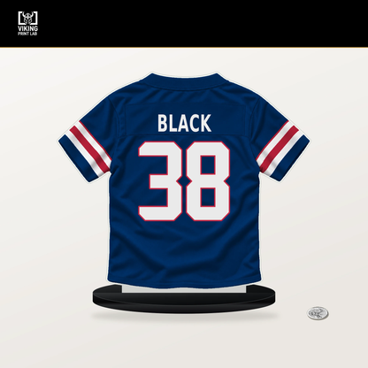 Korie Black number 38 New York Giants jersey stand with included black base.