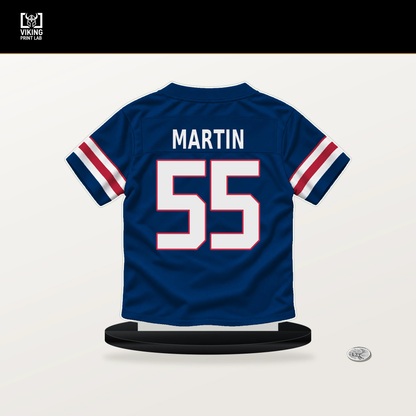 Chandler Martin number 55 New York Giants jersey stand with included black base.