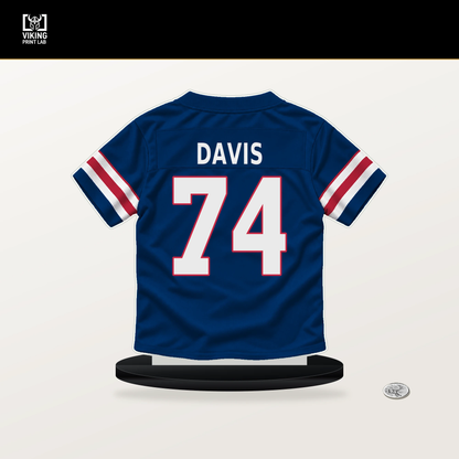 J.C. Davis number 74 New York Giants jersey stand with included black base.