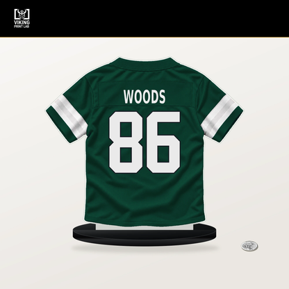 Jelani Woods number 86 New York Jets jersey stand with included black base.
