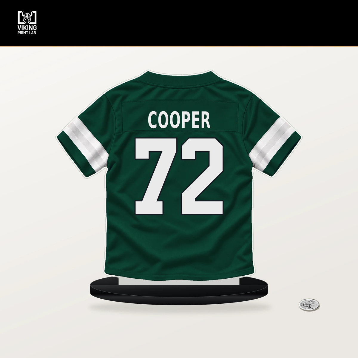 Anez Cooper number 72 New York Jets jersey stand with included black base.