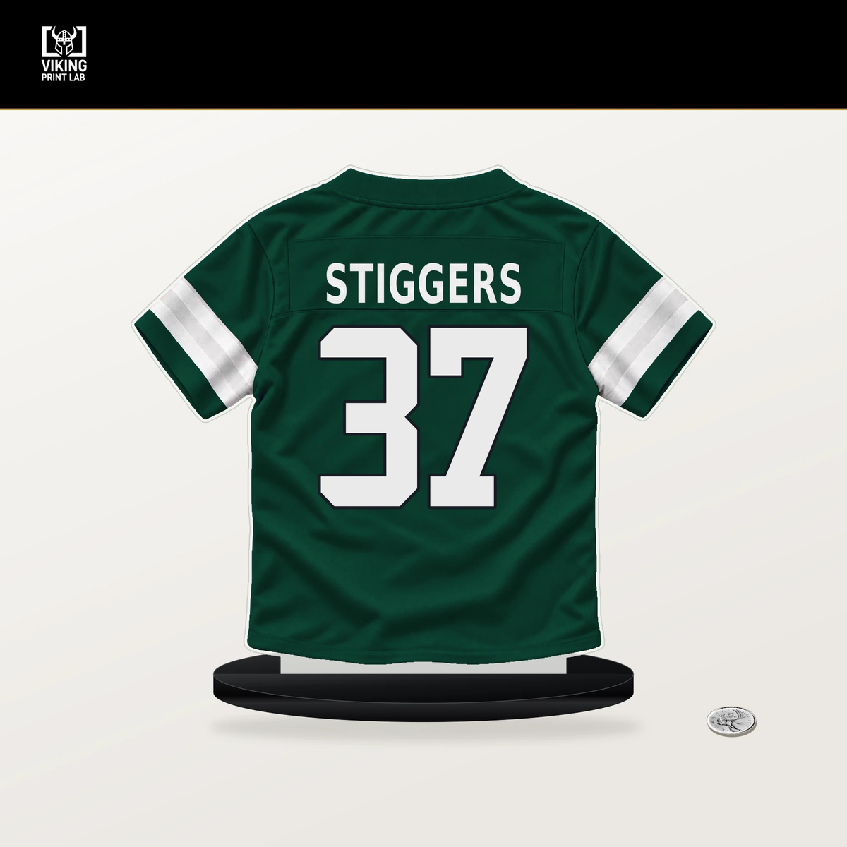 Qwan'tez Stiggers number 37 New York Jets jersey stand with included black base.