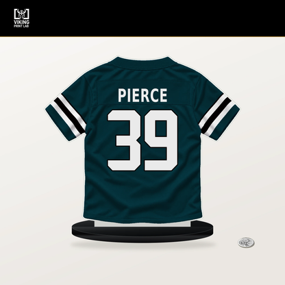 Dameon Pierce number 39 Philadelphia Eagles jersey stand with included black base.