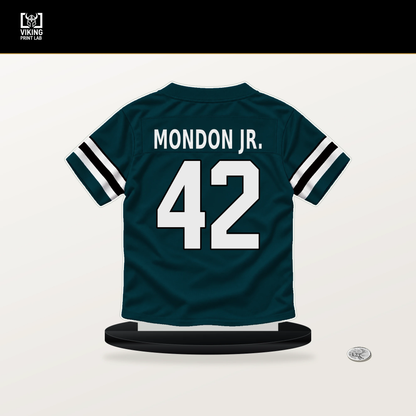 Smael Mondon Jr. number 42 Philadelphia Eagles jersey stand with included black base.