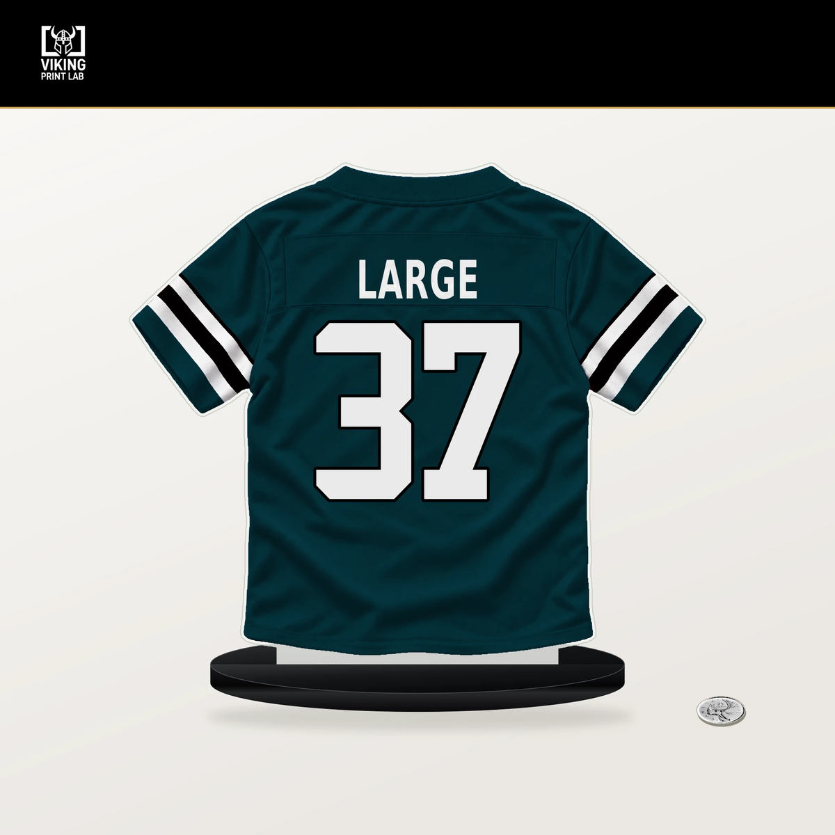 Tucker Large number 37 Philadelphia Eagles jersey stand with included black base.