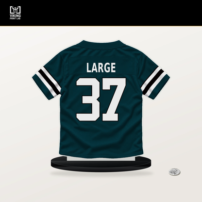 Tucker Large number 37 Philadelphia Eagles jersey stand with included black base.