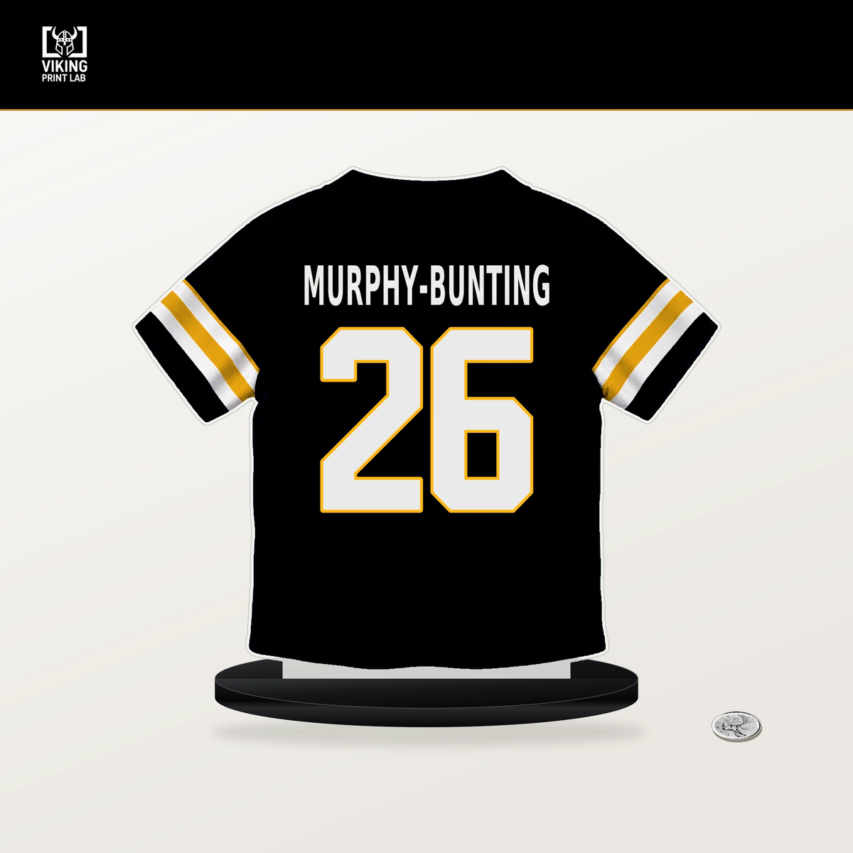 Sean Murphy-Bunting number 26 Pittsburgh Steelers jersey stand with included black base.