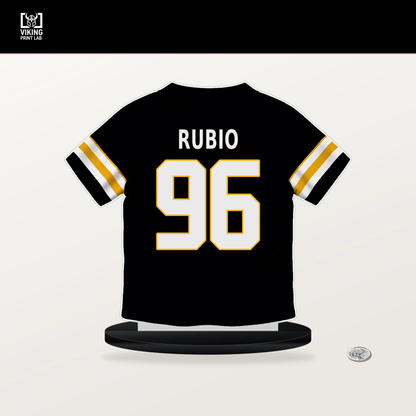 Gabriel Rubio number 96 Pittsburgh Steelers jersey stand with included black base.