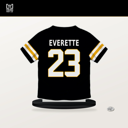 Daylen Everette number 23 Pittsburgh Steelers jersey stand with included black base.