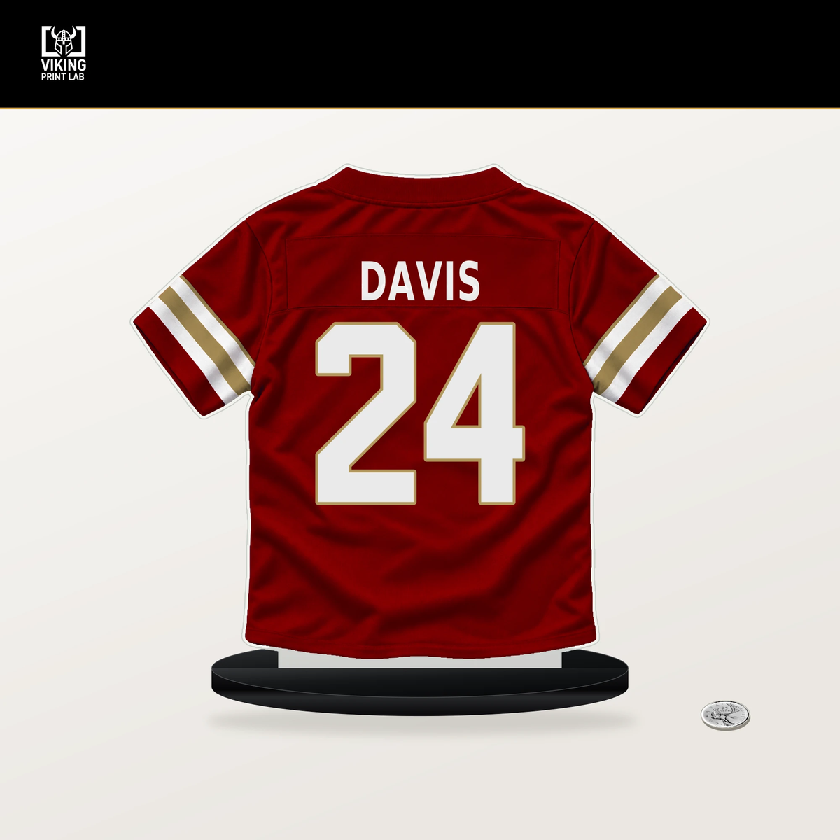 Ashtyn Davis number 24 San Francisco 49ers jersey stand with included black base.